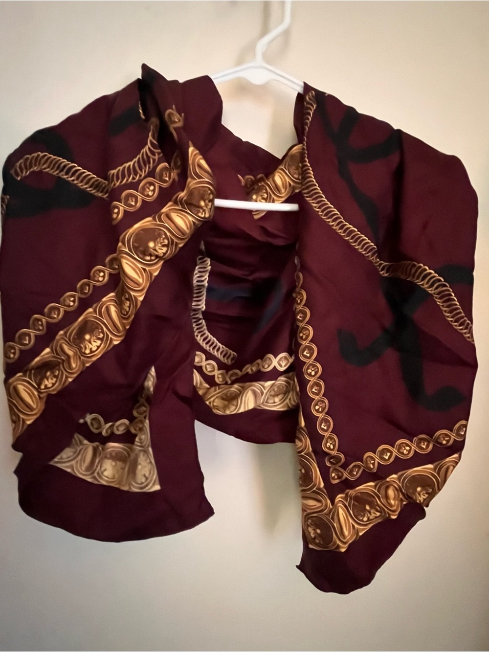 Polo by Ralph Lauren Burgundy and Gold Chain-Accent Silk Scarf